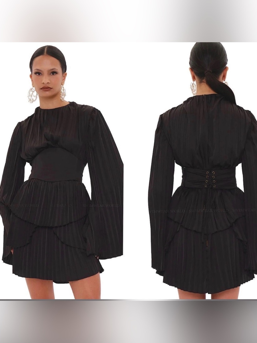NWT Andrea Iyamah Lenti Pleated Mini Dress in Black ~ Size M & XXL | MSRP $430 - Picture 5 of 5